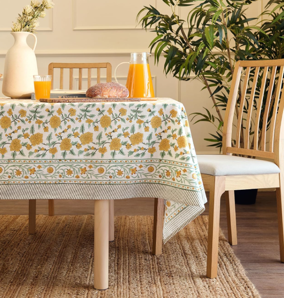 Yellow Jaipur Floral Pure Cotton Tablecloth