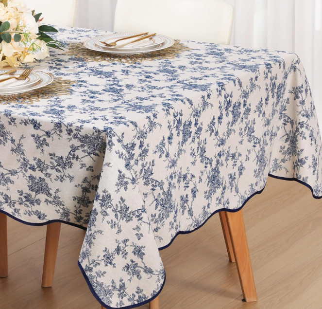 Blue Floral Vintage Pure Cotton Tablecloth